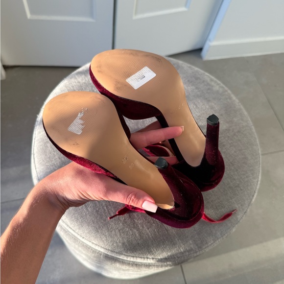 Jimmy Choo Red Velvet Lace-Up Heels with Ribbon Detail - Picture 5 of 5